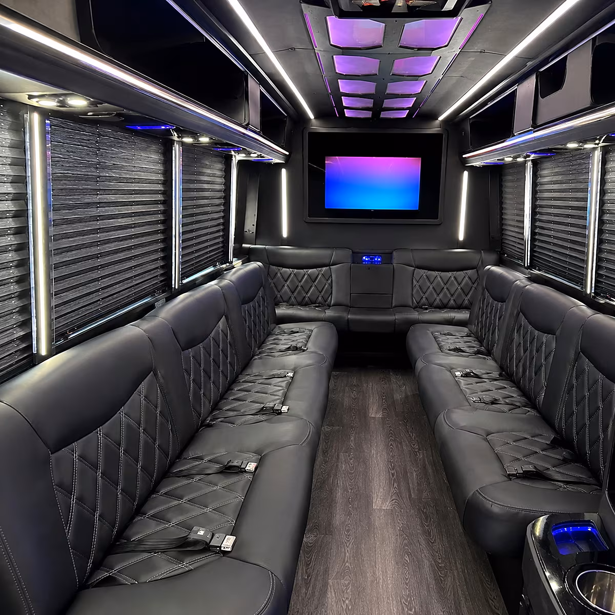 Interior of a party bus rental serving Glendale